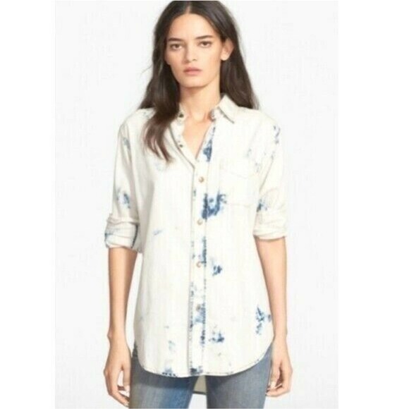 Current Elliot Tie Dye The Prep School Shirt Cotton Long Sleeve Blue Whi… - Picture 1 of 6